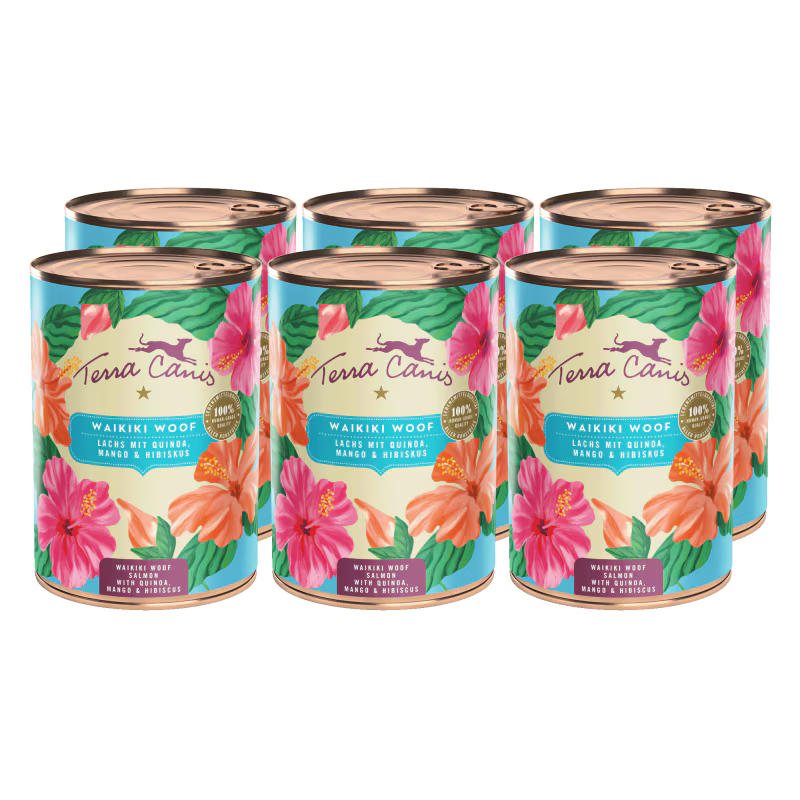 Terra Canis Menü Flower Menü Waikiki Woof / Lachs mit Quinoa, Mango und Hibiskus