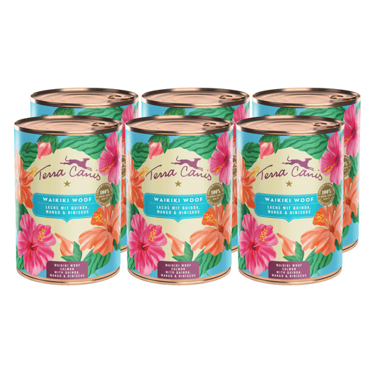 Terra Canis Menü Flower Menü Waikiki Woof / Lachs mit Quinoa, Mango und Hibiskus