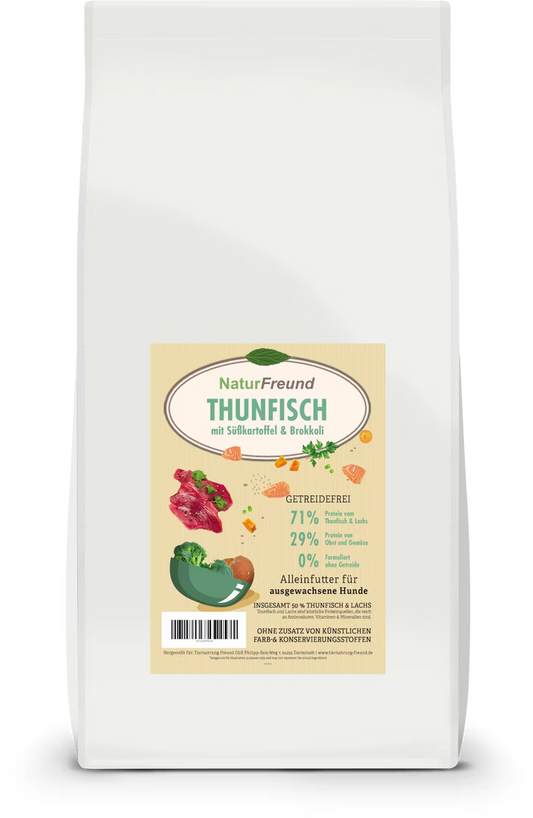 NaturFreund Thunfisch, Süßkartoffel & Brokkoli – Getreidefrei Trockenfutter für Hunde