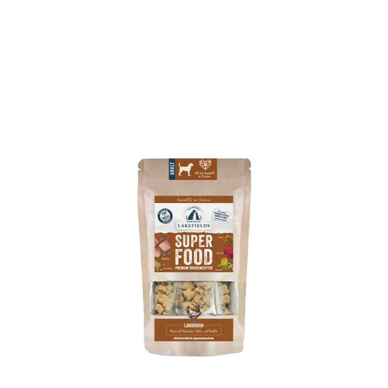 Lakefields SUPERFOOD Premium Landhuhn Komplettmenü – Getreidefrei Trockenfutter für Hunde