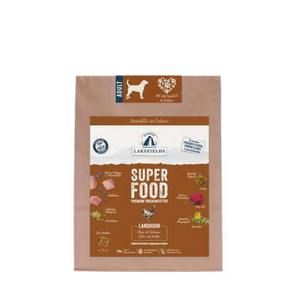 Lakefields SUPERFOOD Premium Landhuhn Komplettmenü – Getreidefrei Trockenfutter für Hunde
