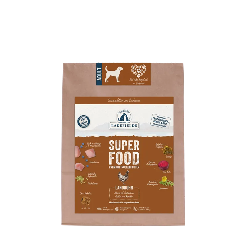 Lakefields SUPERFOOD Premium Landhuhn Komplettmenü für Kleine Hunde – Getreidefrei