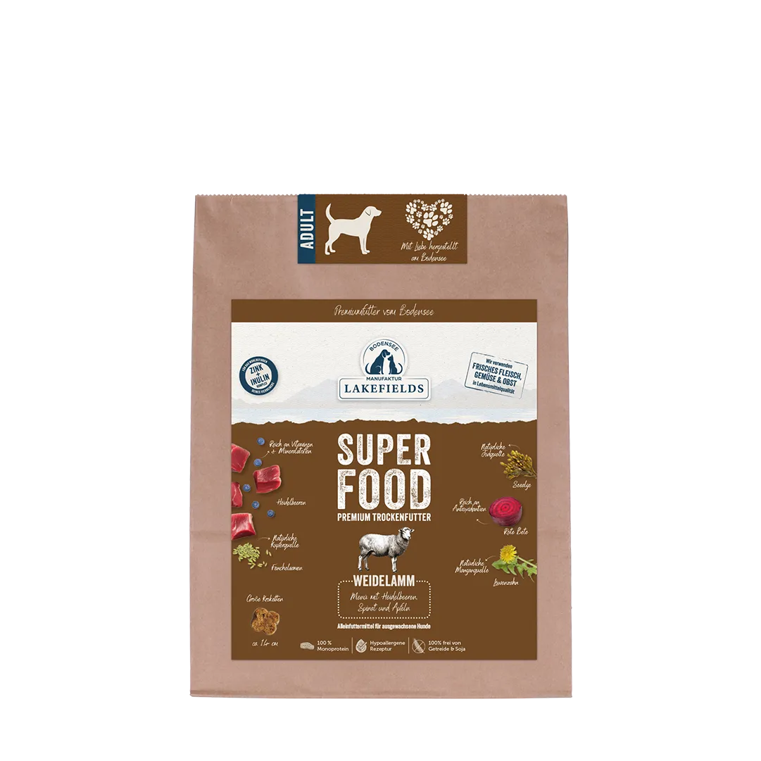 Lakefields SUPERFOOD Premium Weidelamm Komplettmenü – Getreidefrei Trockenfutter für Hunde