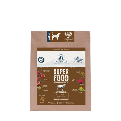 Lakefields SUPERFOOD Premium Weidelamm Komplettmenü – Getreidefrei Trockenfutter für Hunde