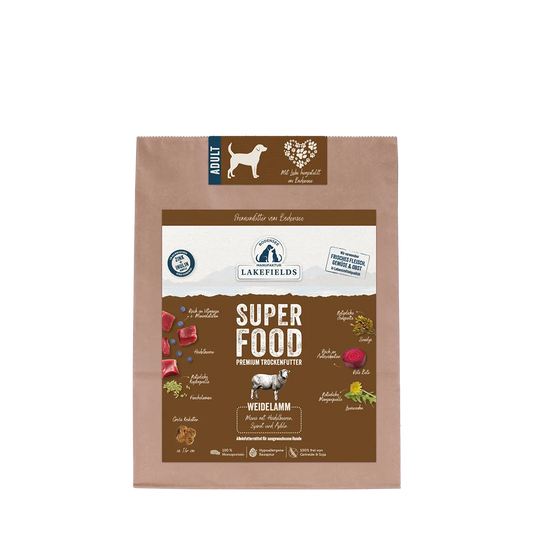 Lakefields SUPERFOOD Premium Weidelamm Komplettmenü – Getreidefrei Trockenfutter für Hunde