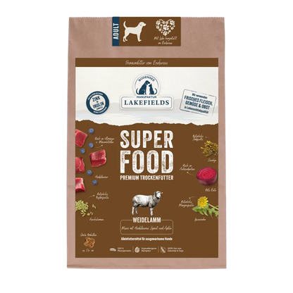 Lakefields SUPERFOOD Premium Weidelamm Komplettmenü – Getreidefrei Trockenfutter für Hunde