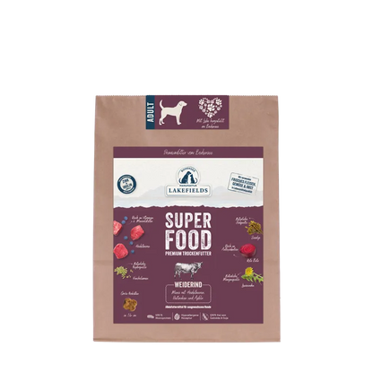 Lakefields SUPERFOOD Premium Weiderind Komplettmenü – Getreidefrei Trockenfutter für Hunde
