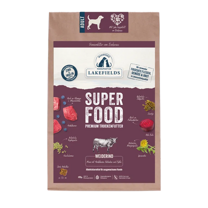 Lakefields SUPERFOOD Premium Weiderind Komplettmenü – Getreidefrei Trockenfutter für Hunde