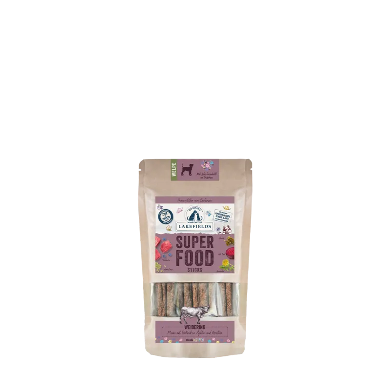 Lakefields SUPERFOOD Premium Weiderind Sticks für Welpen – Natürliche Kausnacks